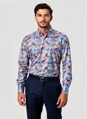 Chemise manches longues imprimé fantaisie bleu DARIO BELTRAN homme