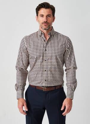 Chemise manches longues imprimé fantaisie marron DARIO BELTRAN homme