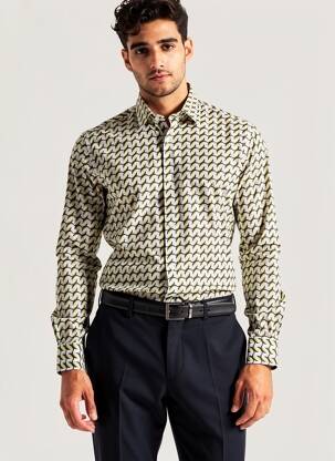 Chemise manches longues imprimé fantaisie jaune RECYCLED ART WORLD homme