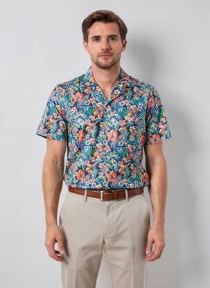 Chemise manches courtes col tailleur bleu THE SURFCAR homme