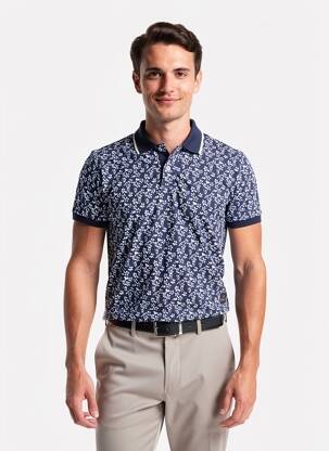 Polo tissage jersey manches courtes bleu RECYCLED ART WORLD homme