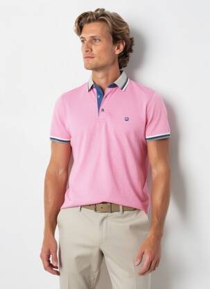 Polo tissage chiné manches courtes rose REVER MILE homme