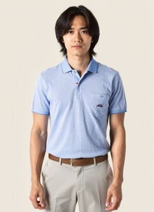 Polo tissage chiné manches courtes bleu THE SURFCAR homme