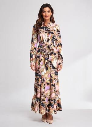 Robe longue manches longues manches longues beige FRACOMINA femme