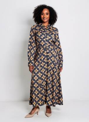 Robe longue imprimé fantaisie manches longues bleu 4 FUNKY FLAVOURS femme