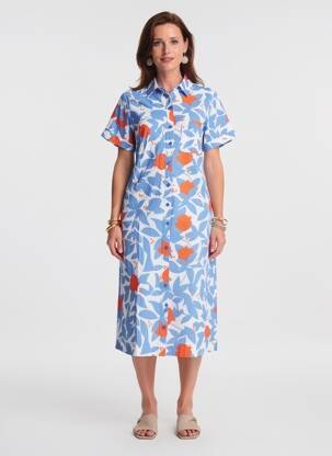 Robe mi-longue imprimé fleurs manches courtes bleu MADEMOISELLE YEYE femme
