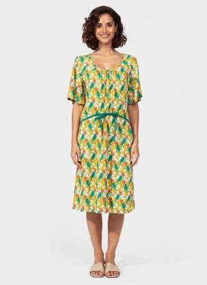 Robe mi-longue imprimé fantaisie manches courtes jaune BAKERY LADIES femme