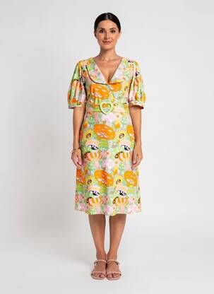 Robe mi-longue manches 3/4 manches 3/4 orange MARGOT femme