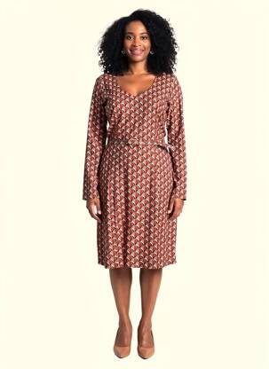 Robe mi-longue imprimé fantaisie manches longues orange 4 FUNKY FLAVOURS femme