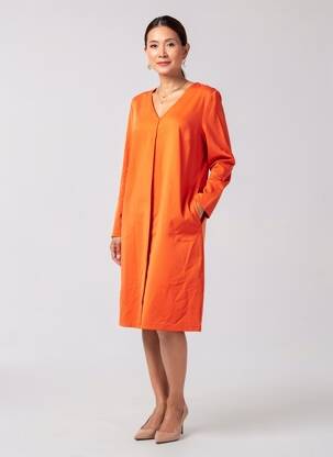 Robe mi-longue manches longues manches longues orange ZILCH femme