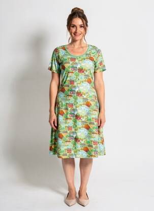 Robe mi-longue imprimé fantaisie manches courtes vert CISSI OCH SELMA femme