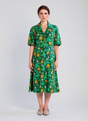 Robe mi-longue imprimé fantaisie manches courtes vert CISSI OCH SELMA femme