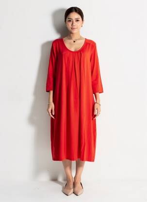 Robe mi-longue manches 3/4 manches 3/4 orange ZILCH femme