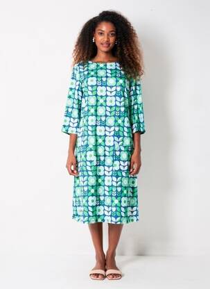 Robe mi-longue imprimé fleurs manches 3/4 bleu CISSI OCH SELMA femme