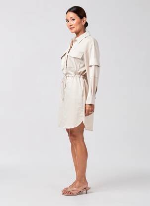 Robe courte coupe fluide manches longues beige LOLA CASADEMUNT femme