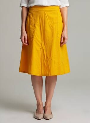 Jupe mi-longue taille à pinces jaune CISSI OCH SELMA femme