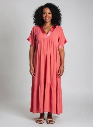 Robe longue manches courtes manches courtes rose ELORA femme