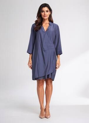 Robe mi-longue manches 3/4 manches 3/4 bleu ELORA femme