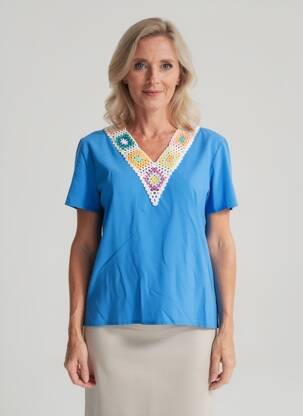 T-shirt coupe droite manches courtes bleu HALOGENE femme