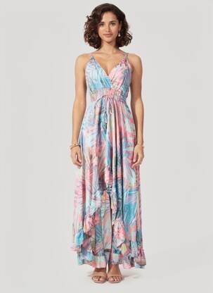 Robe longue imprimé fantaisie fines bretelles bleu YYDS (YOUR YOUTHFUL DRESS STYLE) femme