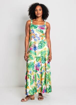 Robe longue imprimé fantaisie sans manche vert LISE CHARMEL femme