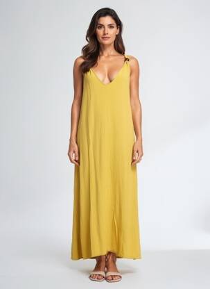 Robe longue sans manche sans manche jaune GLOSSY femme