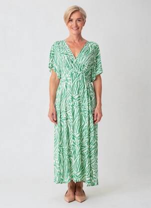 Robe mi-longue imprimé fantaisie manches courtes vert ANGE femme