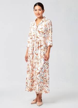 Robe longue imprimé fantaisie manches 3/4 blanc JOY'S PARIS femme