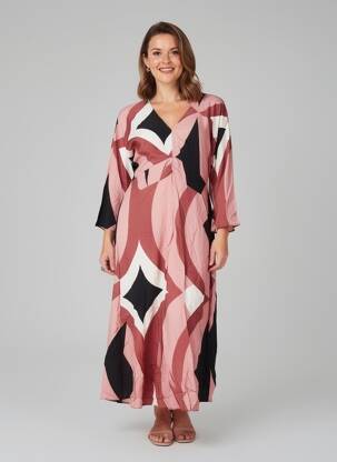 Robe longue imprimé fantaisie manches longues rose ANGE femme
