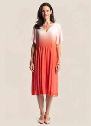 Robe mi-longue tissage crêpe manches courtes rose HALOGENE femme