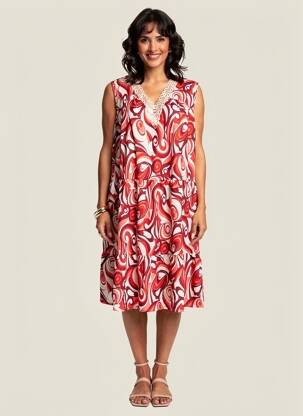 Robe mi-longue imprimé fantaisie sans manche rouge WORLD FASHION femme