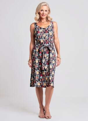 Robe mi-longue imprimé fleurs sans manche bleu S.QUISE femme