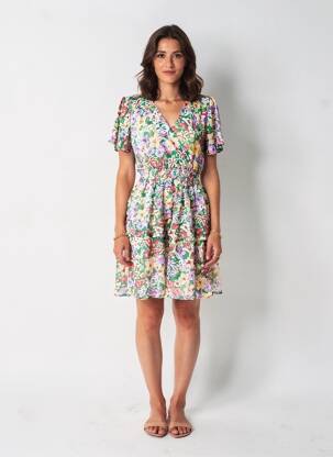 Robe mi-longue imprimé fantaisie manches courtes vert QUEEN'S femme