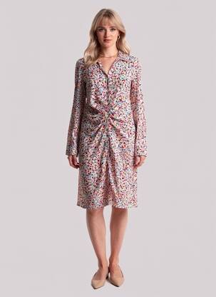 Robe mi-longue imprimé fantaisie manches longues blanc JOY'S PARIS femme