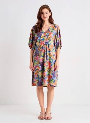 Robe mi-longue imprimé fantaisie manches courtes bleu EMA BLUE'S femme
