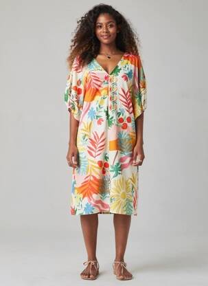 Robe mi-longue imprimé fantaisie manches courtes blanc EMA BLUE'S femme
