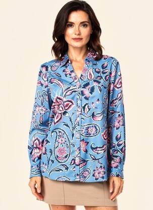 Chemisier imprimé fantaisie manches longues bleu SARAH JOHN femme