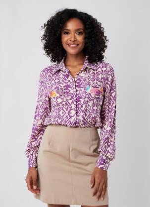 Chemisier tissage crêpe manches longues violet GOLD & SILVER femme