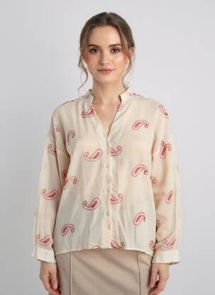Chemisier coupe droite manches longues beige IN APRIL 1986 femme