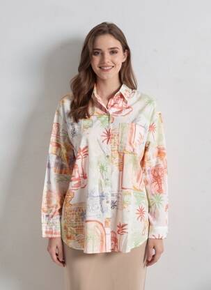 Chemisier imprimé fantaisie manches longues blanc MUSY MUSE femme