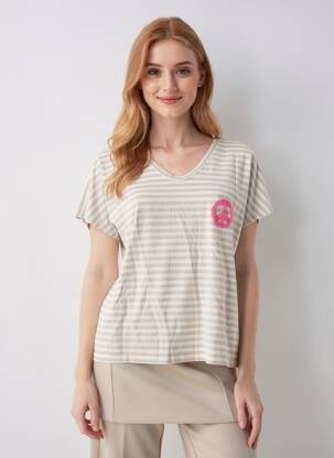 T-shirt coupe droite manches courtes beige AROMA femme