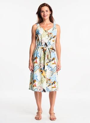 Robe mi-longue imprimé fantaisie sans manche vert S.QUISE femme