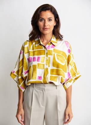 Chemisier imprimé fantaisie manches courtes jaune LAST QUEEN femme