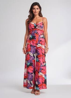 Combi-pantalon fermeture boutonnée au dos fines bretelles rose SWEET MISS femme