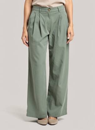Pantalon large tissage crêpe taille haute vert INDIE+MOI femme
