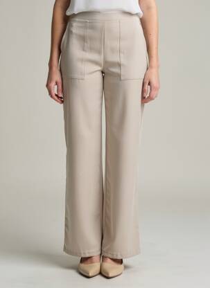 Pantalon large tissage crêpe taille normale beige EMA BLUE'S femme