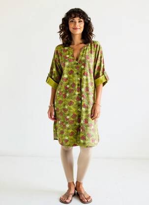 Chemise de nuit imprimé fleurs vert ROSE POMME femme