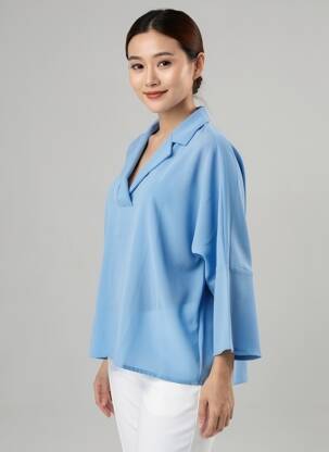 Blouse manches 3/4 manches 3/4 bleu TOUPY femme