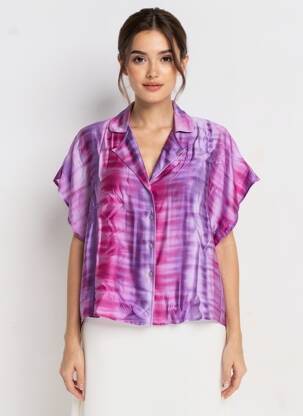 Chemisier fermeture boutonnée sur le devant manches courtes violet LA NOUVELLE femme