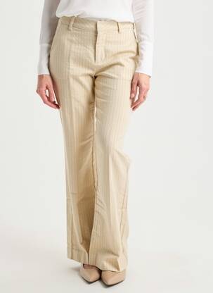 Pantalon flare fermeture zippée sous rabat avec crochet taille haute beige MKT STUDIO femme